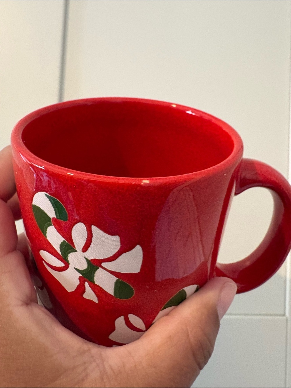 Vintage Waechtersbach Germany Red Ceramic Mug With Green and White Candy Canes - Picture 8 of 9